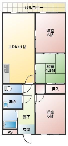 シャトー塚口(3LDK/4階)の間取り写真