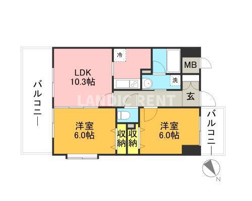 キルンズ博多駅南(2LDK/13階)の間取り写真
