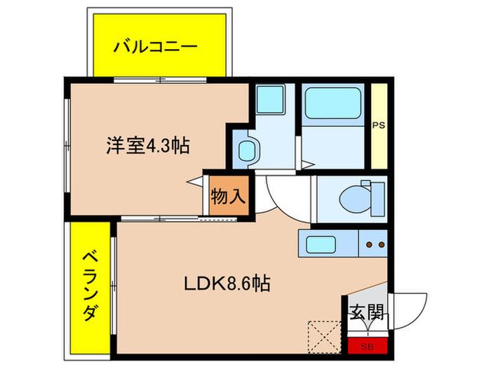 グリーンヒル(1LDK/4階)の間取り写真