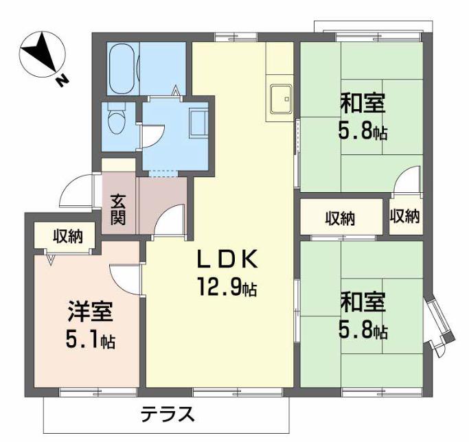 フレグランス錦B(3LDK/1階)の間取り写真