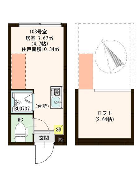 ハーモニーテラス泉町IV(ワンルーム/2階)の間取り写真