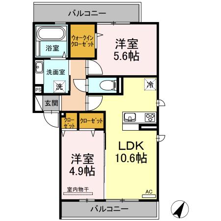 グランデュール葉山(2LDK/3階)の間取り写真