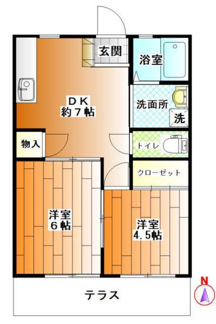 キャッスル第2(2DK/2階)の間取り写真