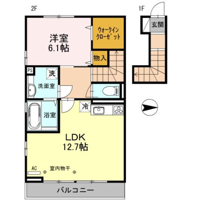 BREEZE谷塚(1LDK/2階)の間取り写真