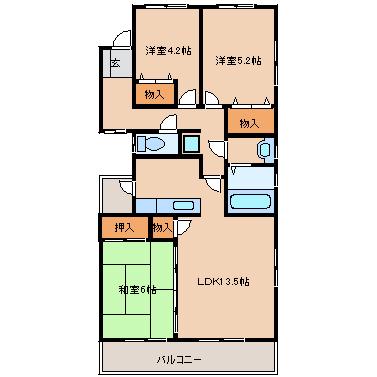 エトワール大善寺(3LDK/5階)の間取り写真