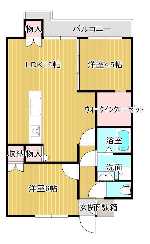 太陽山越ビル(2LDK/4階)の間取り写真