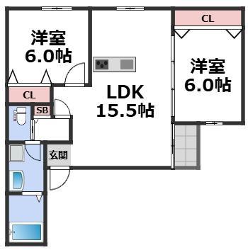 NAGAMORI新深江(2LDK/1階)の間取り写真