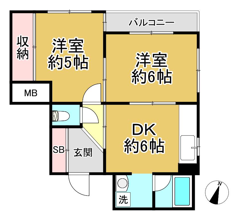 パークサイドハウス(2DK/2階)の間取り写真