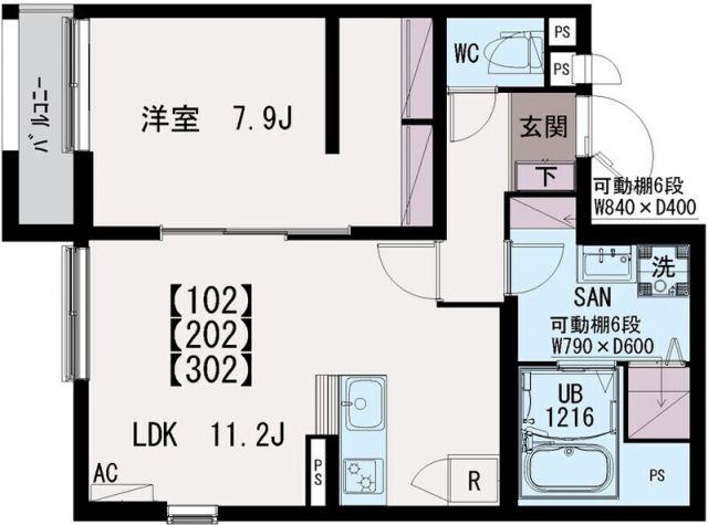 IXO・北大宮(1LDK/1階)の間取り写真