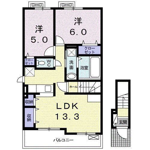 ラインハイトI(2LDK/2階)の間取り写真