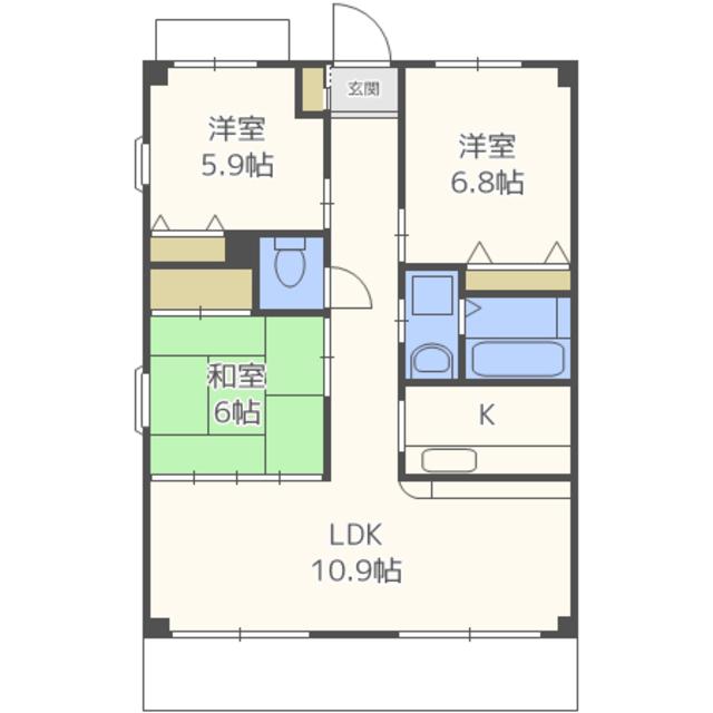 日之出ビル姪浜(3LDK/6階)の間取り写真