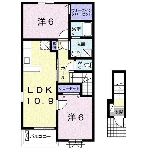 ブラン ミュール 七夕I(2LDK/2階)の間取り写真