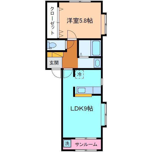 CASA BLANCA(1LDK/2階)の間取り写真