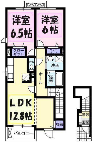 アンシャンテⅠ(2LDK/2階)の間取り写真