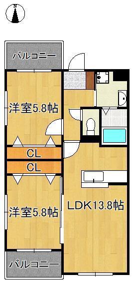 GLAN REGALE 折尾(2LDK/2階)の間取り写真