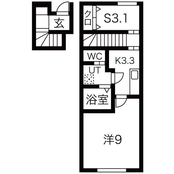 AURORA HR2(1SK/2階)の間取り写真