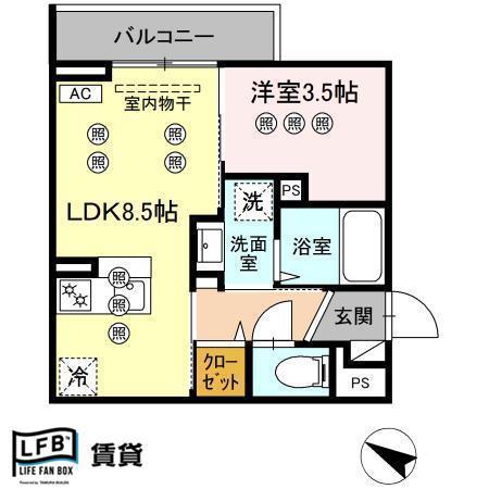 サンガーデン新山口 A(1LDK/3階)の間取り写真