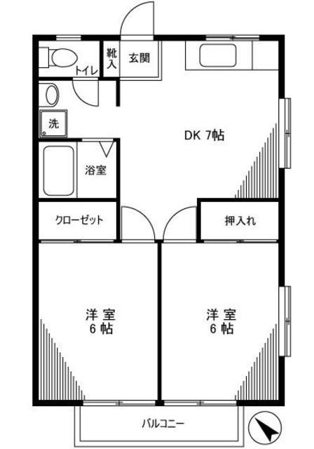 ニューハイツ南(2DK/1階)の間取り写真