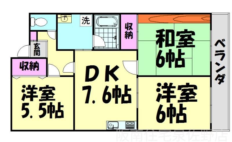 オリーブ阪南(3DK/3階)の間取り写真