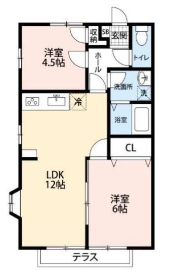 プロムナード2番館(2LDK/2階)の間取り写真
