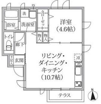 ARC奥沢B棟(1LDK/1階)の間取り写真