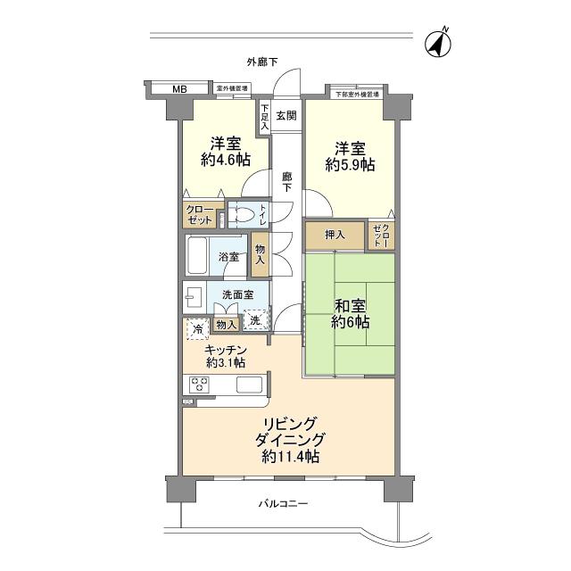 ダイアパレスヴェンティ相模が丘(3LDK/2階)の間取り写真
