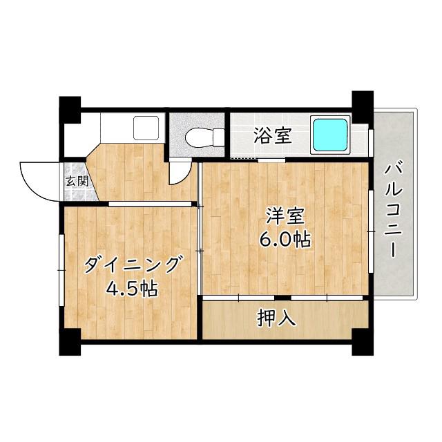 ビレッジハウス木戸1号棟(1DK/4階)の間取り写真