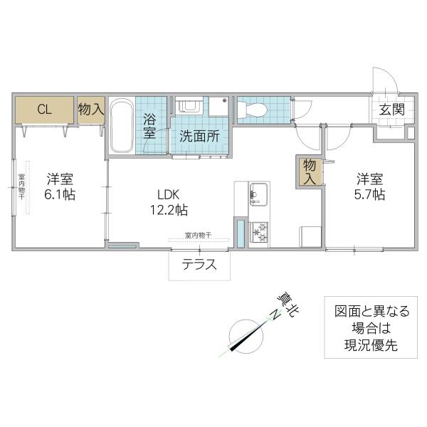 レーヴ・ウェル笠原DEUX(2LDK/1階)の間取り写真