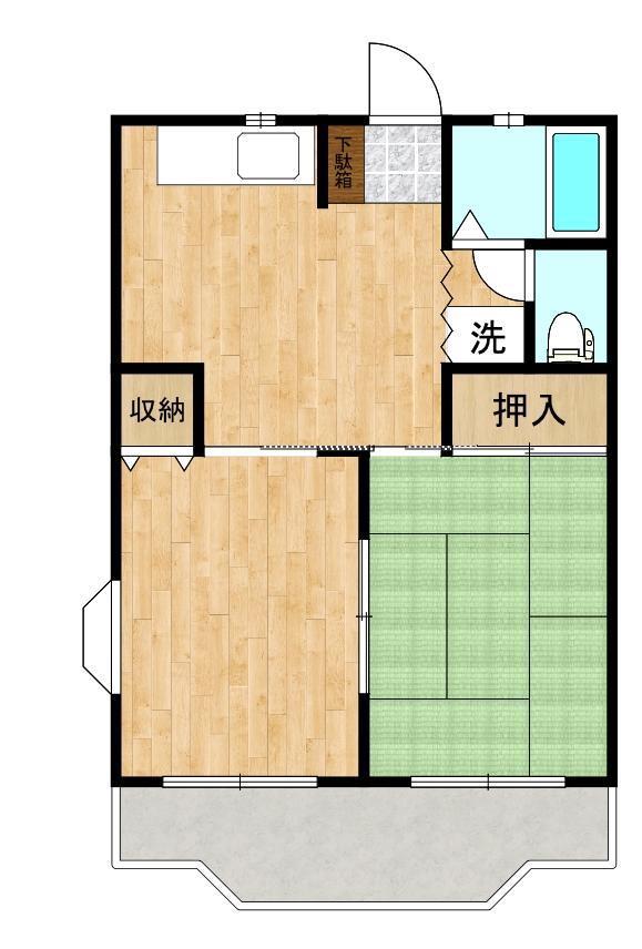 鹿島ウイングB(2DK/2階)の間取り写真
