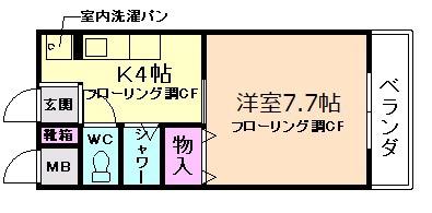 ルミエール箕面(1K/2階)の間取り写真