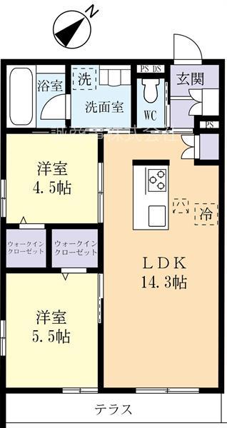 コートルクス流星台(2LDK/1階)の間取り写真