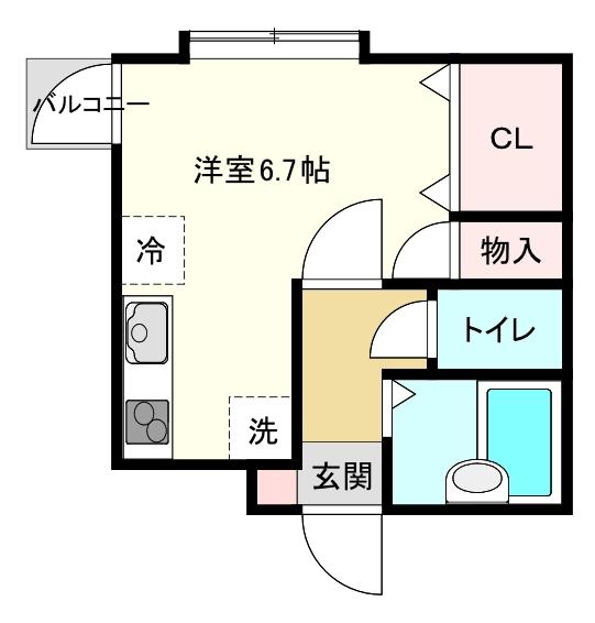 丘とひだまりのLATTE(ワンルーム/2階)の間取り写真
