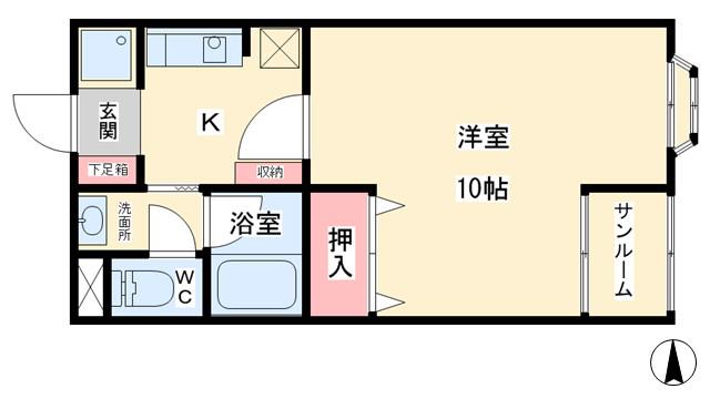 サンローラン藤ヶ丘(1K/2階)の間取り写真