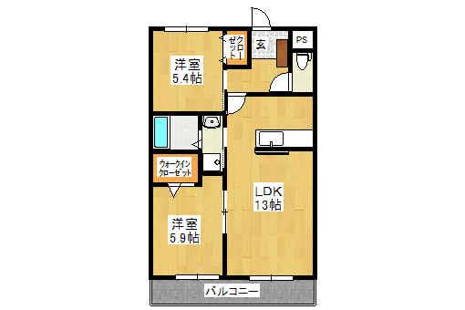 Y&Mサザン甲府2ND(2LDK/1階)の間取り写真