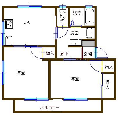 ノースショアーB(2DK/2階)の間取り写真