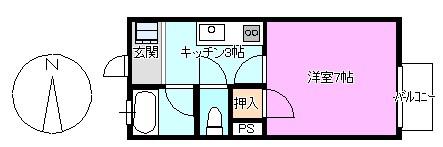 パールハイツ踏入(1K/1階)の間取り写真