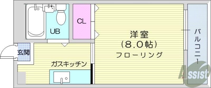 プリメゾンⅡ(1K/2階)の間取り写真