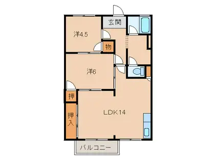 ハイツクシモト(2LDK/1階)の間取り写真