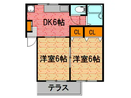 シティハイツ加茂(2DK/1階)の間取り写真