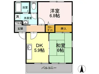 パインズコート新居B(2DK/2階)の間取り写真