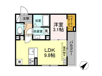 D-HILLS小松(1LDK/3階)の間取り写真