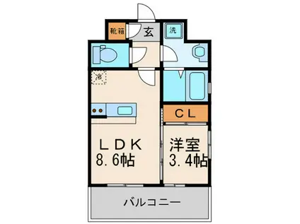 パステルカーラ美野島(1LDK/2階)の間取り写真