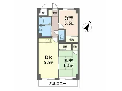 ジュネス南蔵王 弐番館(2DK/3階)の間取り写真