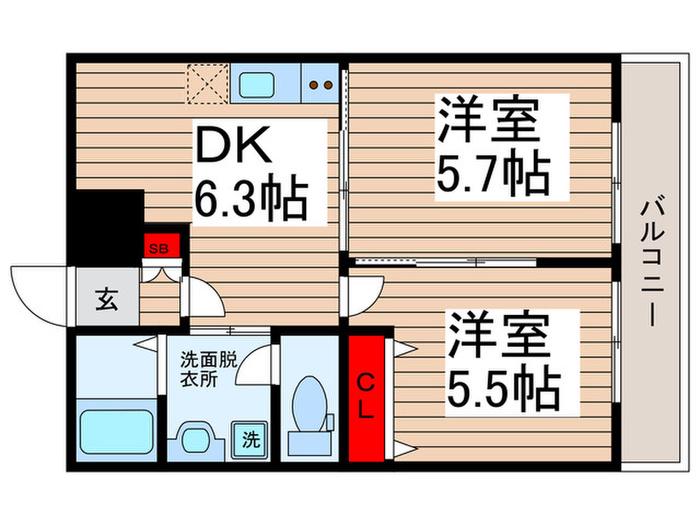ダイヤモンドクレスト南柏(2DK/3階)の間取り写真
