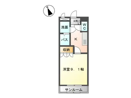 ルトゥール(1K/1階)の間取り写真