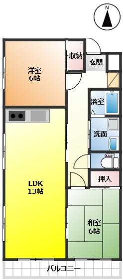 アイリスビル(2LDK/3階)の間取り写真