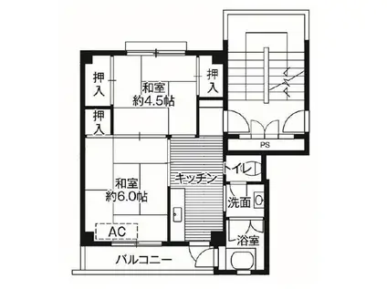 ビレッジハウス戸川2号棟(2K/4階)の間取り写真