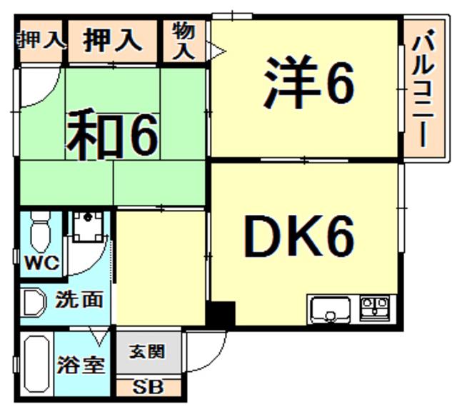 メゾン若山(2DK/1階)の間取り写真