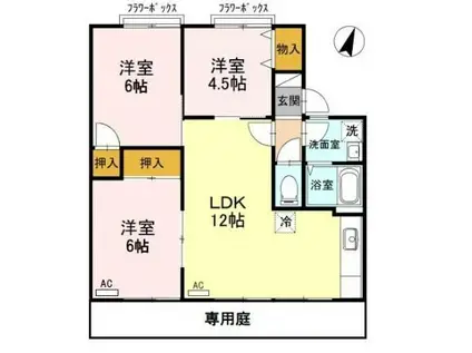 メゾン萩原B棟(3LDK/1階)の間取り写真