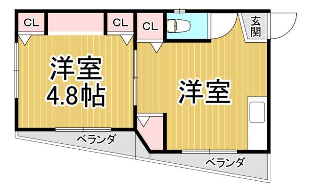 ウエストリバー(1DK/2階)の間取り写真